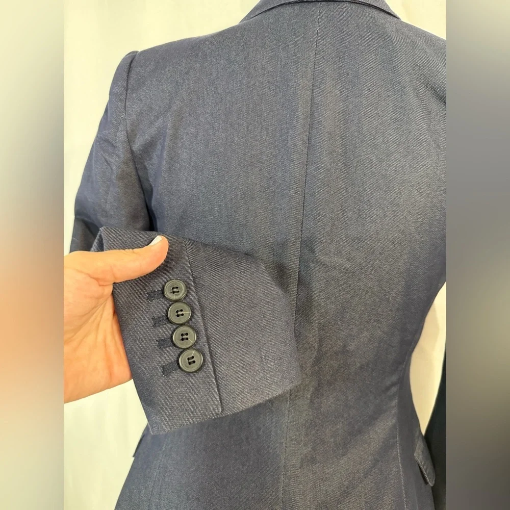 H&M Navy Blue‎ Open Front Tailored Blazer Jacket Women’s 4 Polka Dot Workwear - Picture 8 of 9